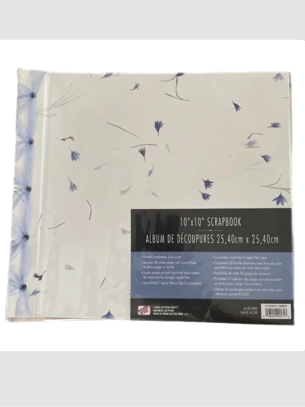 New Scrapbook. 10" x 10" by Westrim Crafts, 40 White Sheets, Pockets; ACID FREE.